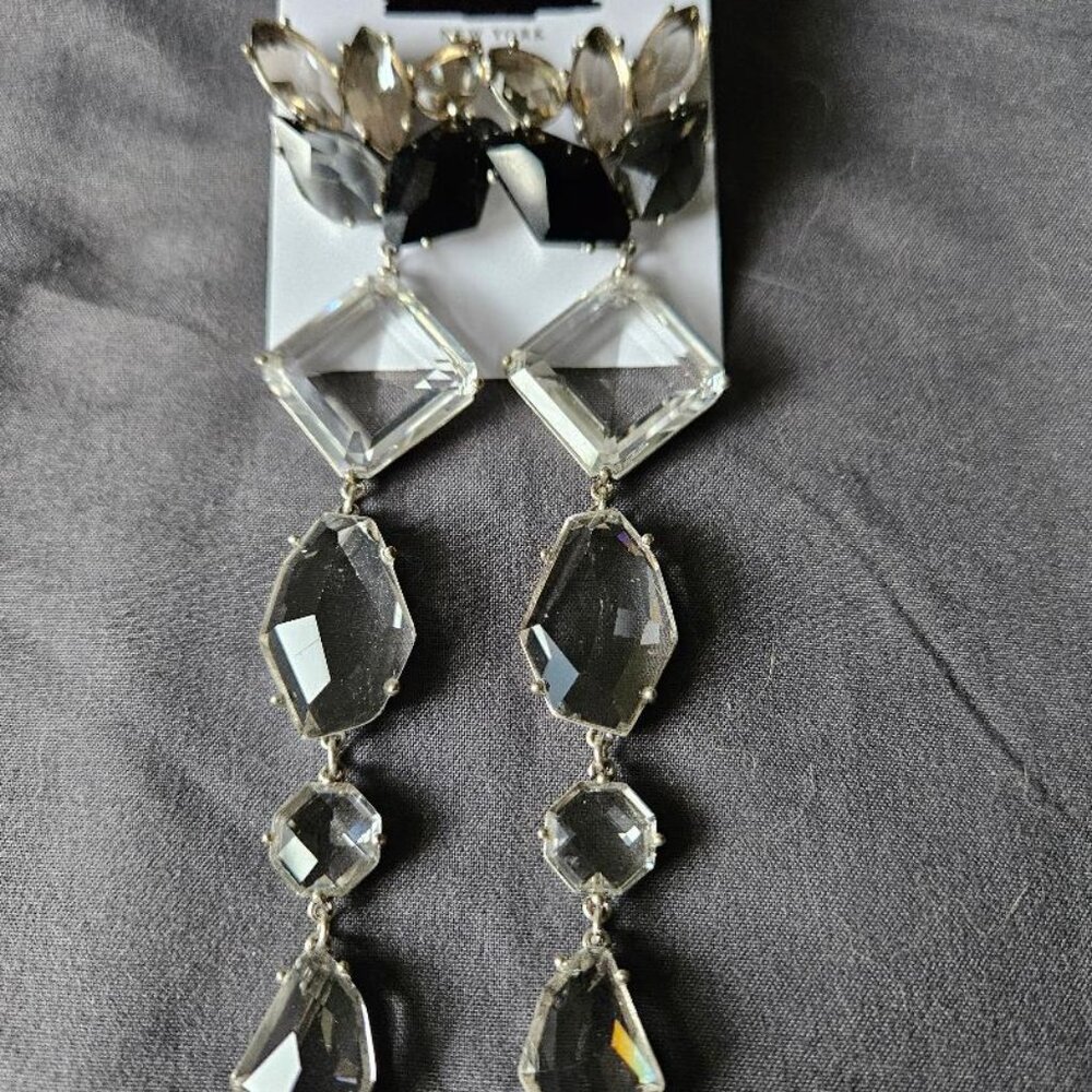 Kate Spade Black Smoky Rhinestone Statement Dangle Earrings 4.5" / D-2